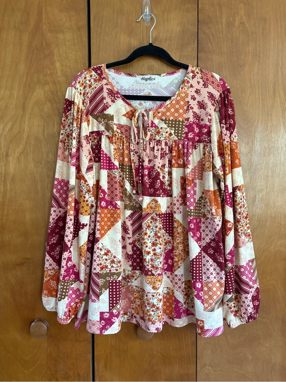 Haptics Patchwork Blouse Top Floral Pinks Orange Yellow Ivory Size Large EUC